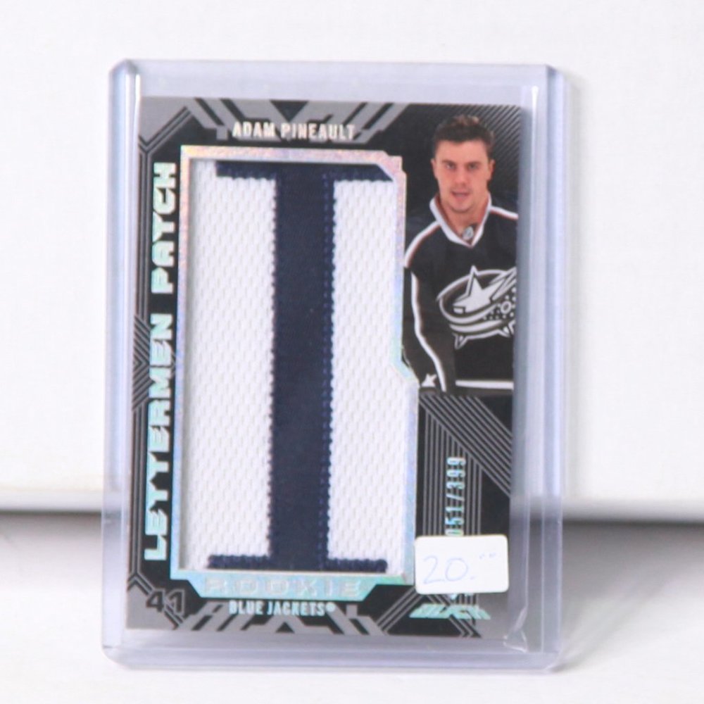 Adam Pineault UD Black Lettermen Patch Card 2008/09 Columbus Blue Jackets